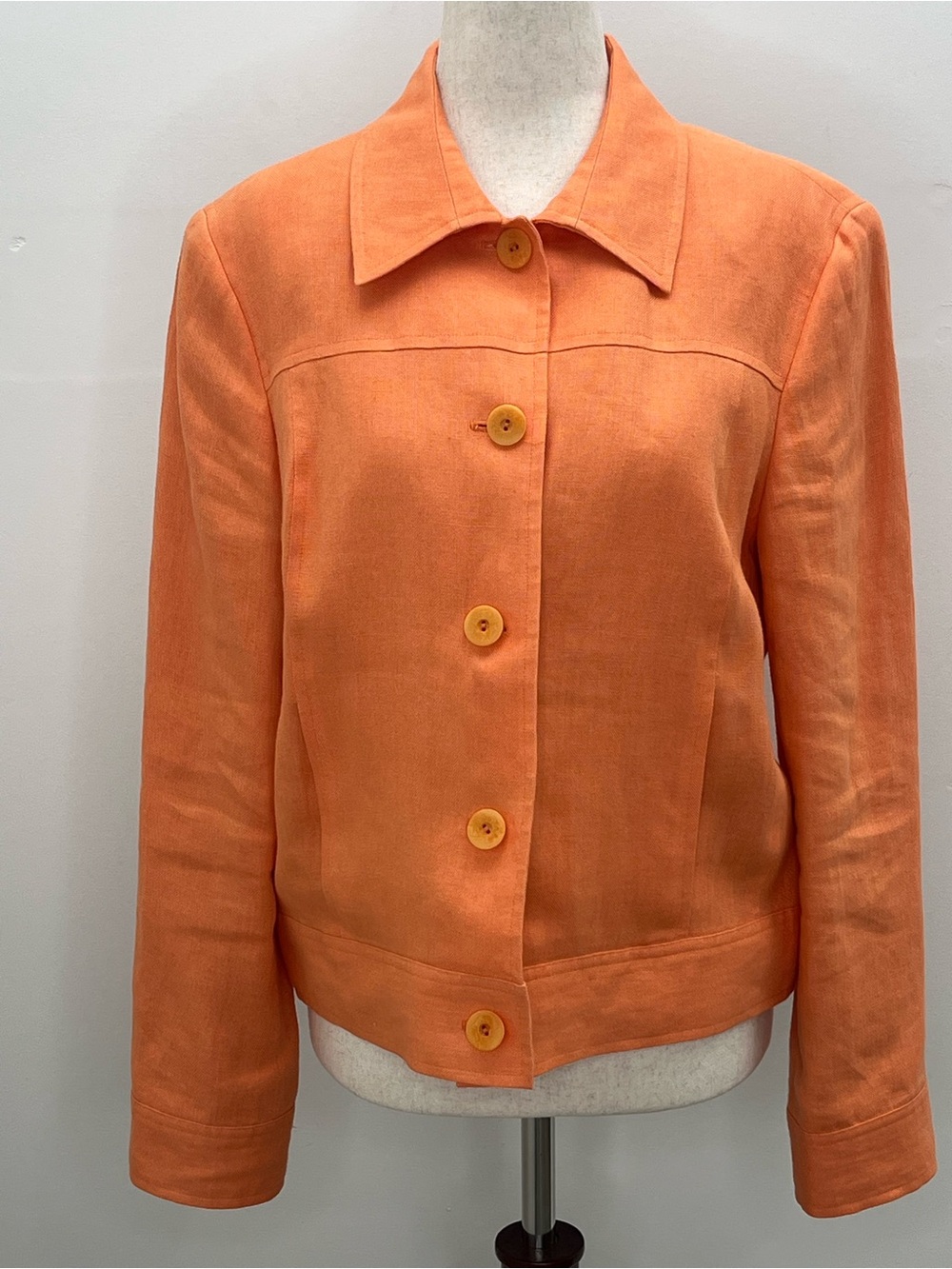 Talbots Irish Linen Orange Button Front Lined Crop Jacket Blazer Size 8